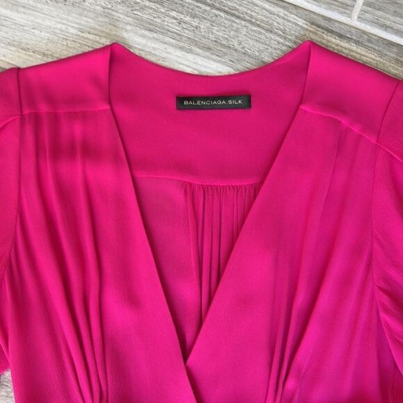 Balenciaga Silk Vintage Hot Pink Maxi Dress with Short Sleeves and Pockets 38 - Picture 5 of 12